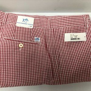 SOUTHERN TIDE RED & WHITE PLADE STRETCH SEERSUCKER SHORT SIZE 38